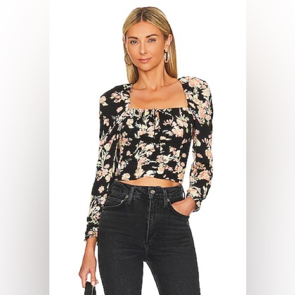 Free People Hilary‎ Printed Top in Black Combo size small NWT